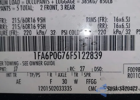 2015 Ford Fusion S из США, поврежденный, VIN 1FA6P0G76F5122839